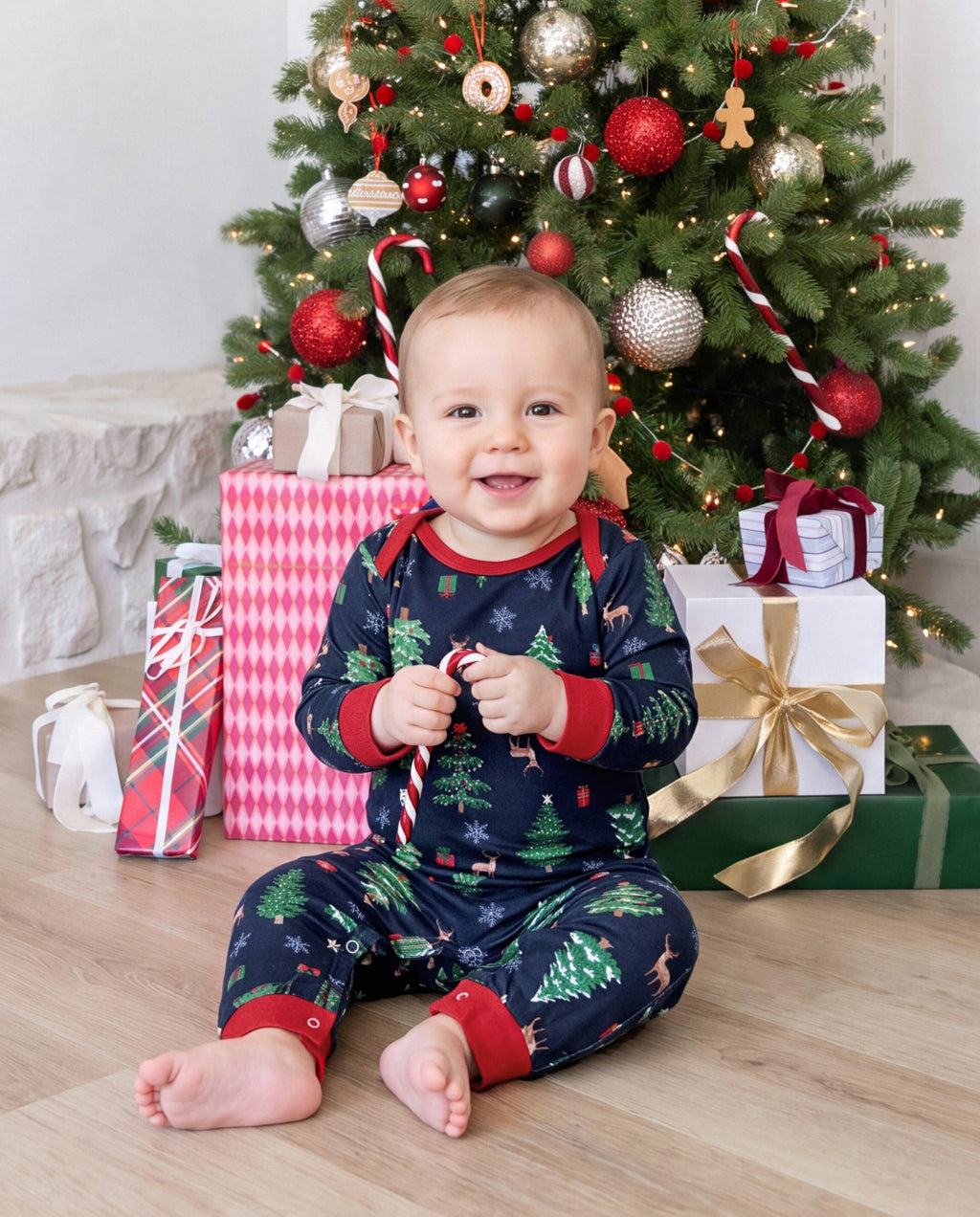 Matching Family Christmas Pajamas Christmas Tree Print Navy Holiday Pajamas
