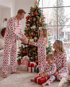 Matching Family Christmas Pajamas Reindeer & Christmas Tree Print Red