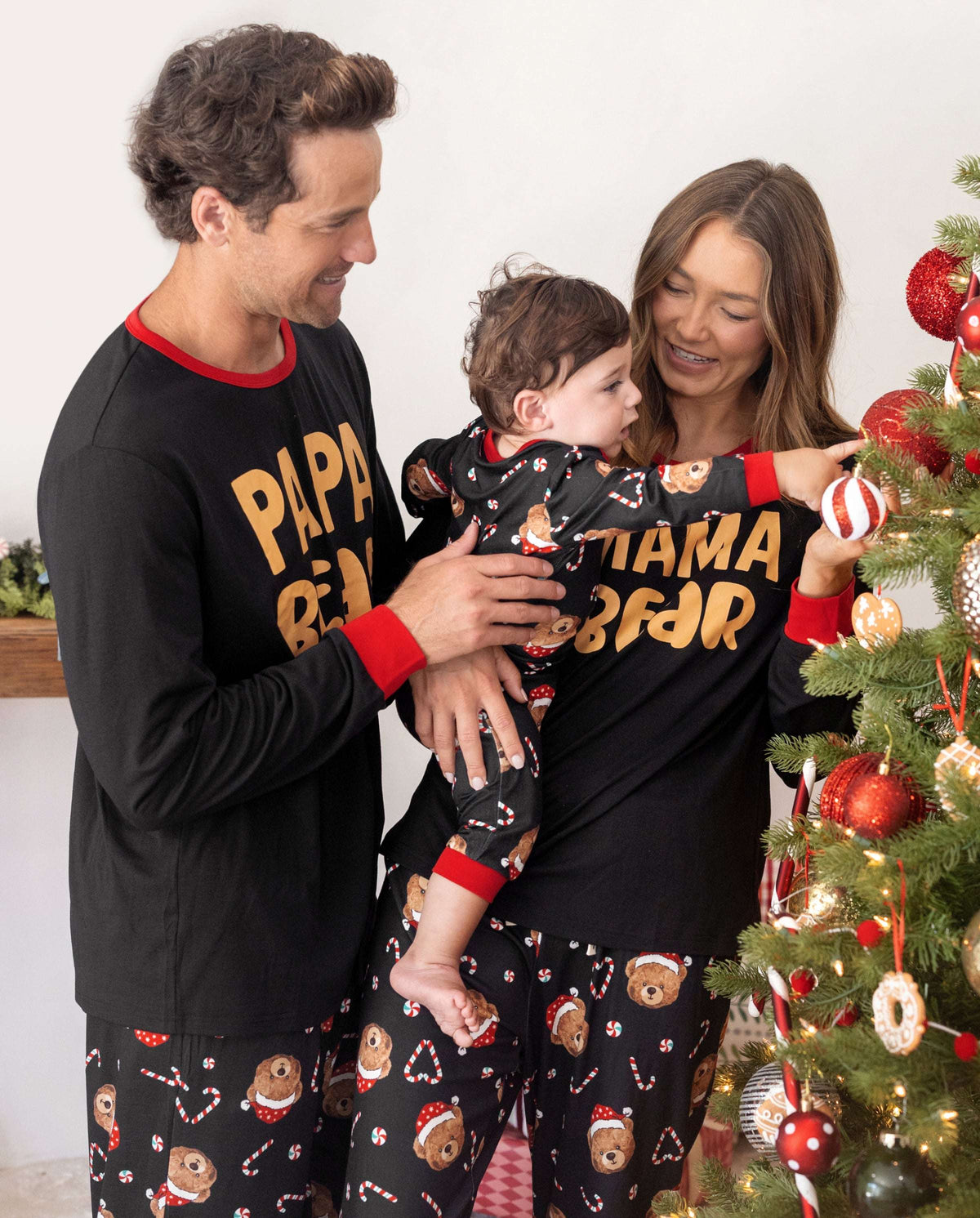 Matching Family Christmas Pajamas Bear Print Black