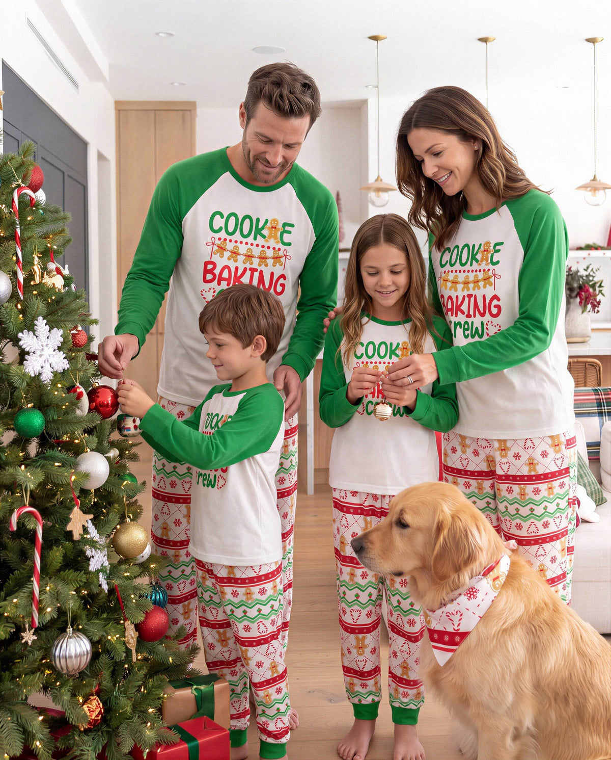 Matching Family Christmas Pajamas Gingerbread Print Green