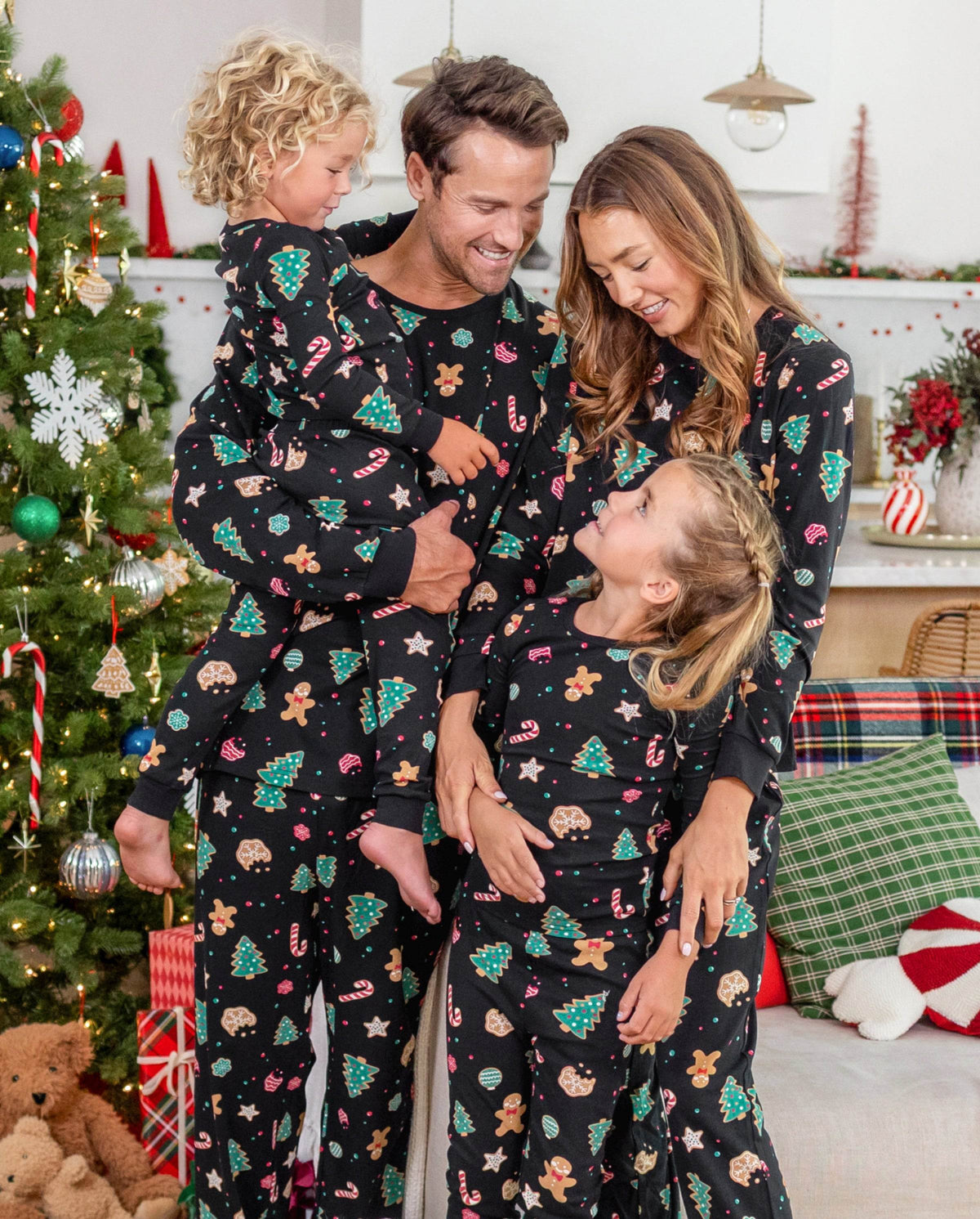 Matching Family Christmas Pajamas Christmas Tree Print Cotton Black