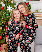 Family Matching Christmas Pajamas Christmas Tree & Gingerbread Print Black