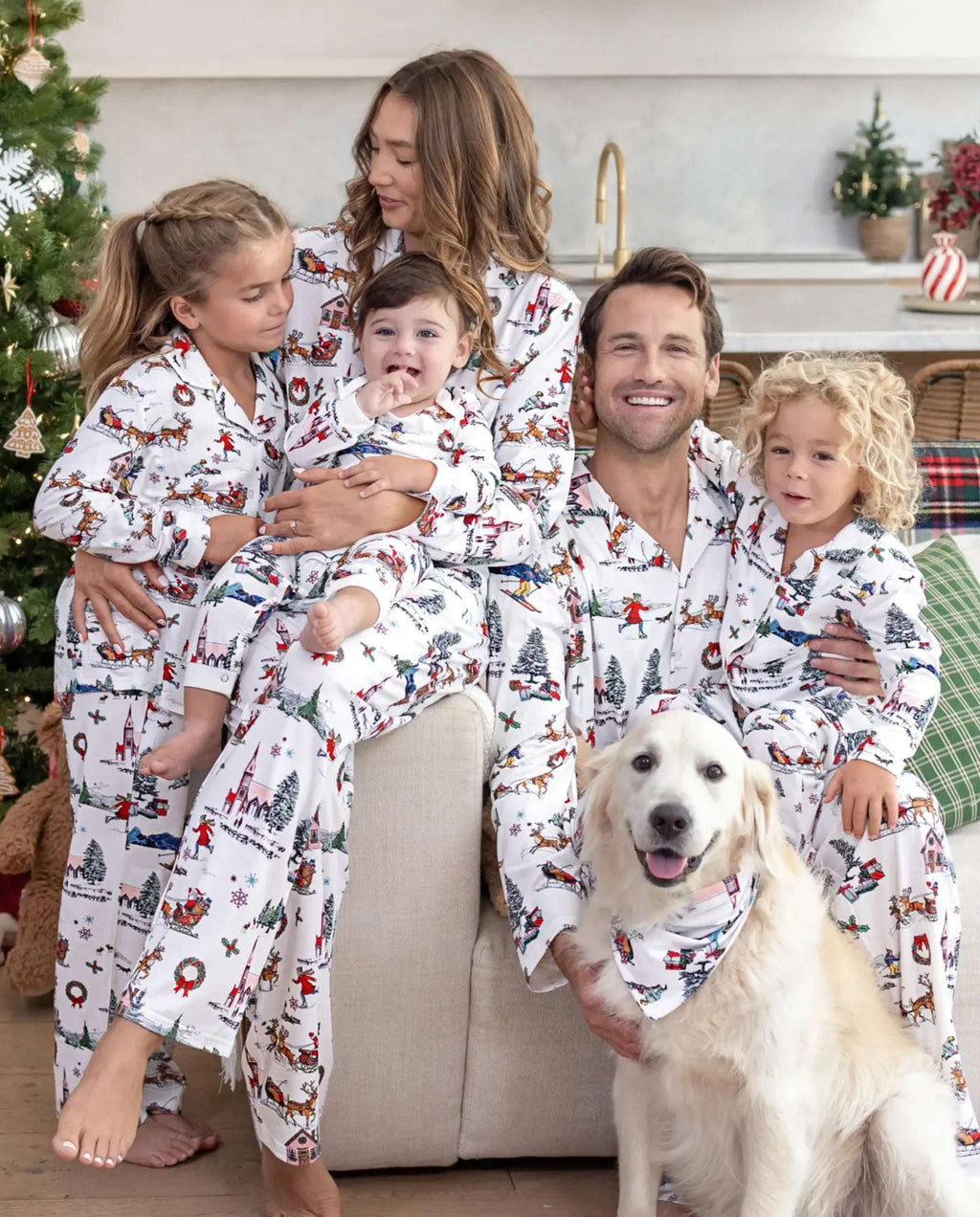 Family Matching Christmas Pajamas Christmas Village Print White
