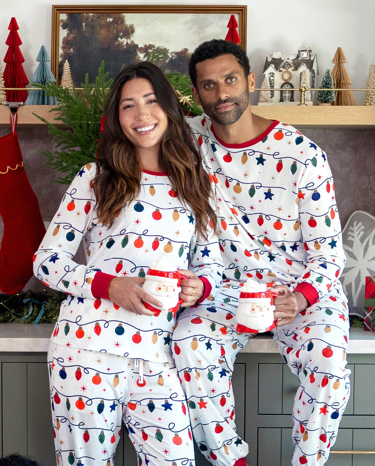 Family Matching Christmas Pajamas Christmas Lights Print White