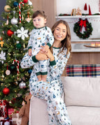 Matching Family Christmas Pajamas Christmas Village Print Green Holiday Pajamas