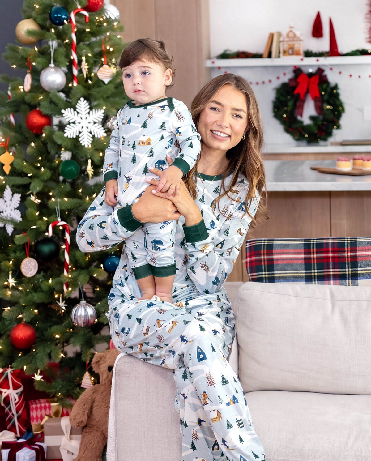 Matching Family Christmas Pajamas Christmas Village Print Green Holiday Pajamas