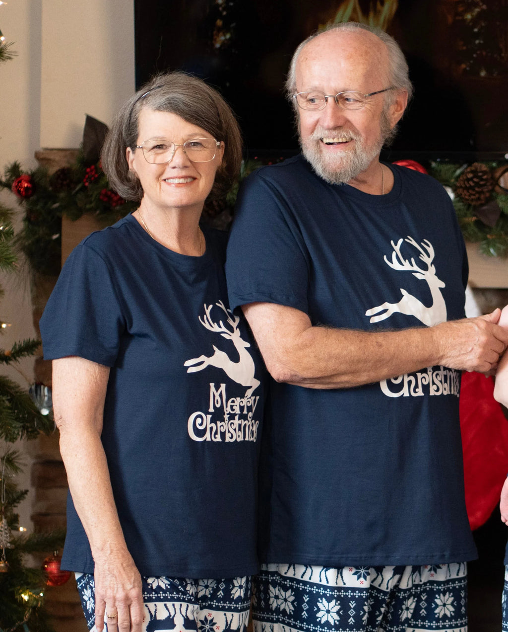 Christmas Reindeer Print Glow in the Dark Family Matching Pajamas Sets with Christmas Socks Deep Blue