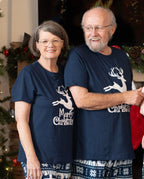 Christmas Reindeer Print Glow in the Dark Family Matching Pajamas Sets with Christmas Socks Deep Blue
