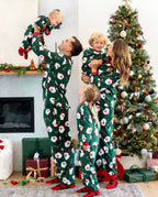 Christmas Matching Family Fleece Pajamas Set Santa Claus and Candy Cane Print PJS with Christmas Socks Dark Green