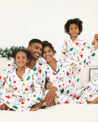 Christmas Family Matching Colorful Festival Theme Print Long Sleeve Pajamas Sets with Christmas Socks White