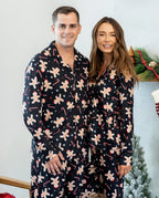 Christmas Matching Family Pajamas Set Gingerbread Print Black PJS with Christmas Socks Black