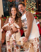 Christmas Family Matching Letter and Gingerbread Man Print Long-sleeve Pajamas Sets with Christmas Socks Khaki