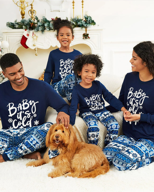 Family Matching Christmas Pajamas Baby It's Cold Outside Print Blue Main Image