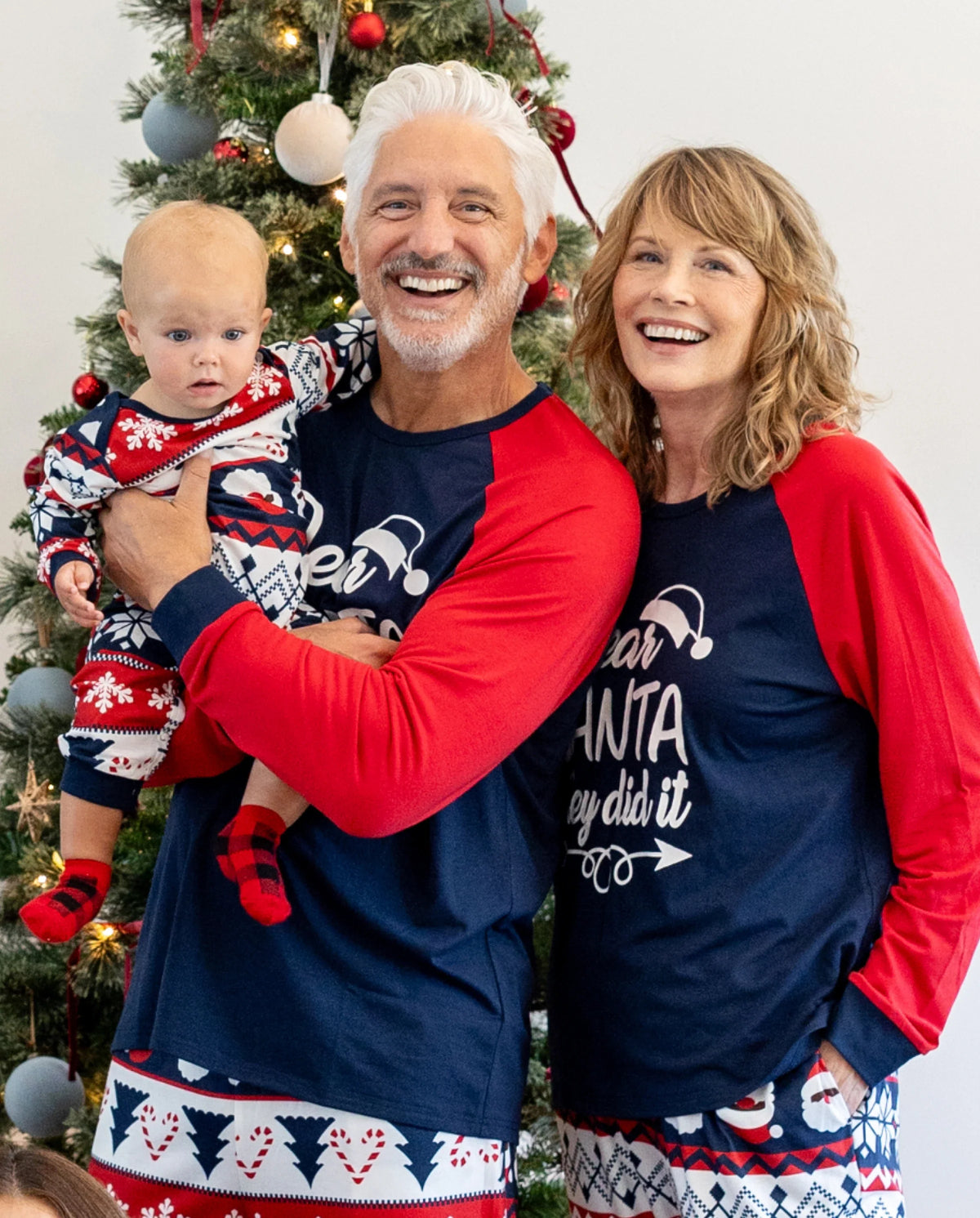 Christmas Matching Family Pajamas Set Glow In The Dark Santa Claus Print PJS with Christmas Socks Deep Blue