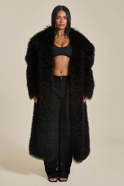 Women’s Long Textured Faux Fur Coat