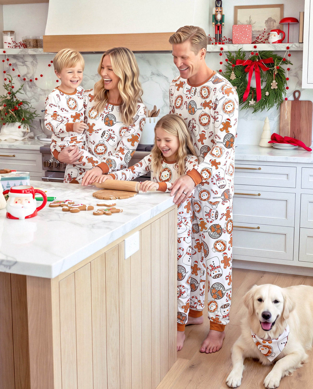 Matching Family Christmas Pajamas Mug & Snowman Print Khaki