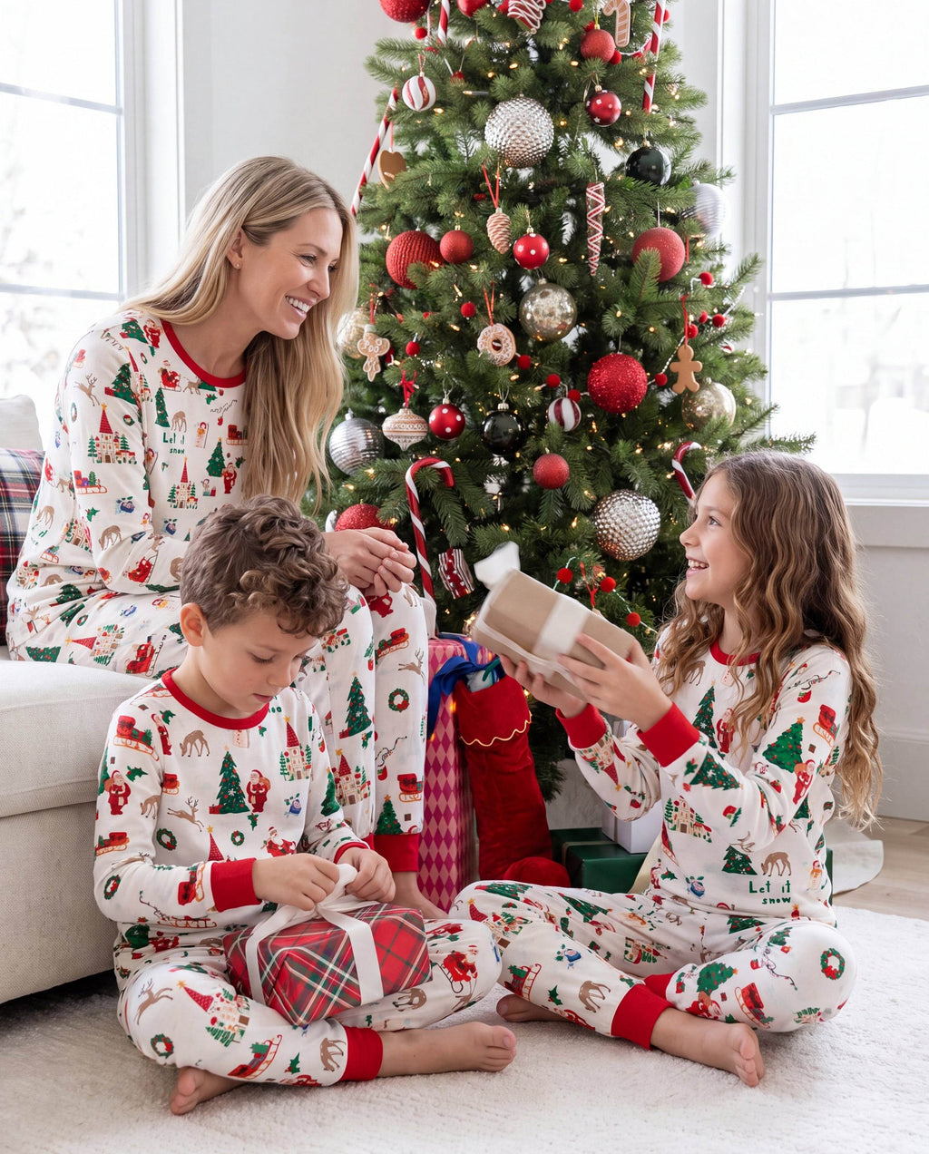 Family Matching Christmas Pajamas Collared Bamboo Xmas Tree Print