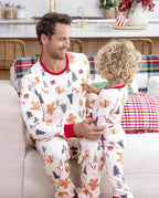 Family Matching Christmas Pajamas Christmas Tree & Gingerbread Print Cotton Cream