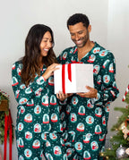 Matching Family Christmas Pajamas Snow Globe Print Dark Green Plus Size