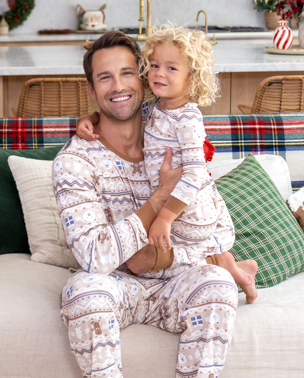 Family Matching Christmas Pajamas Fair Isle Print Cotton Khaki