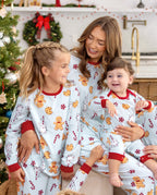 Family Matching Christmas Pajamas Gingerbread & Milk Print Blue