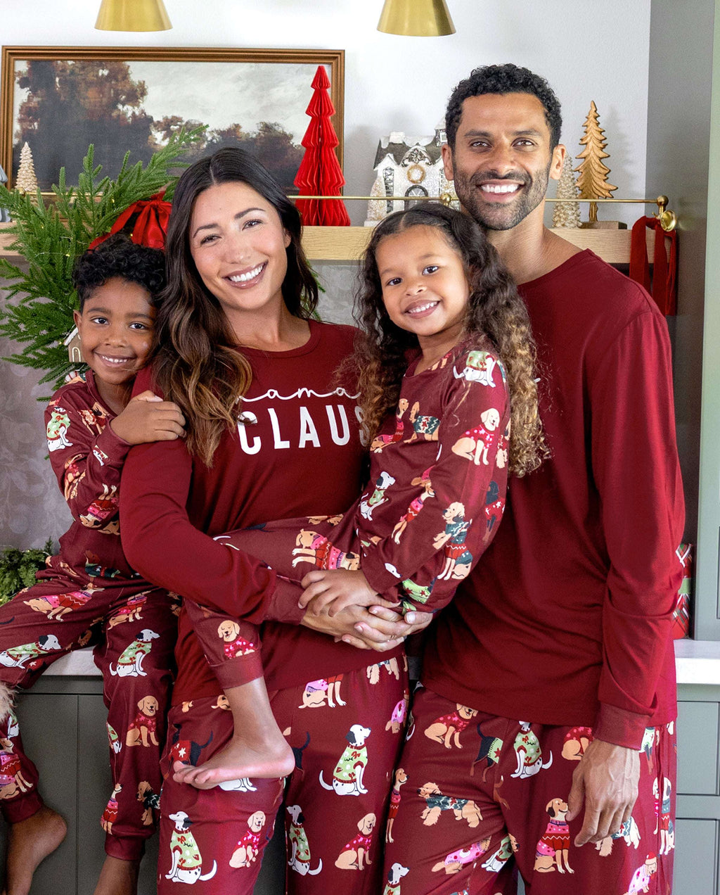 Family Matching Christmas Pajamas Festive Dog Print Red