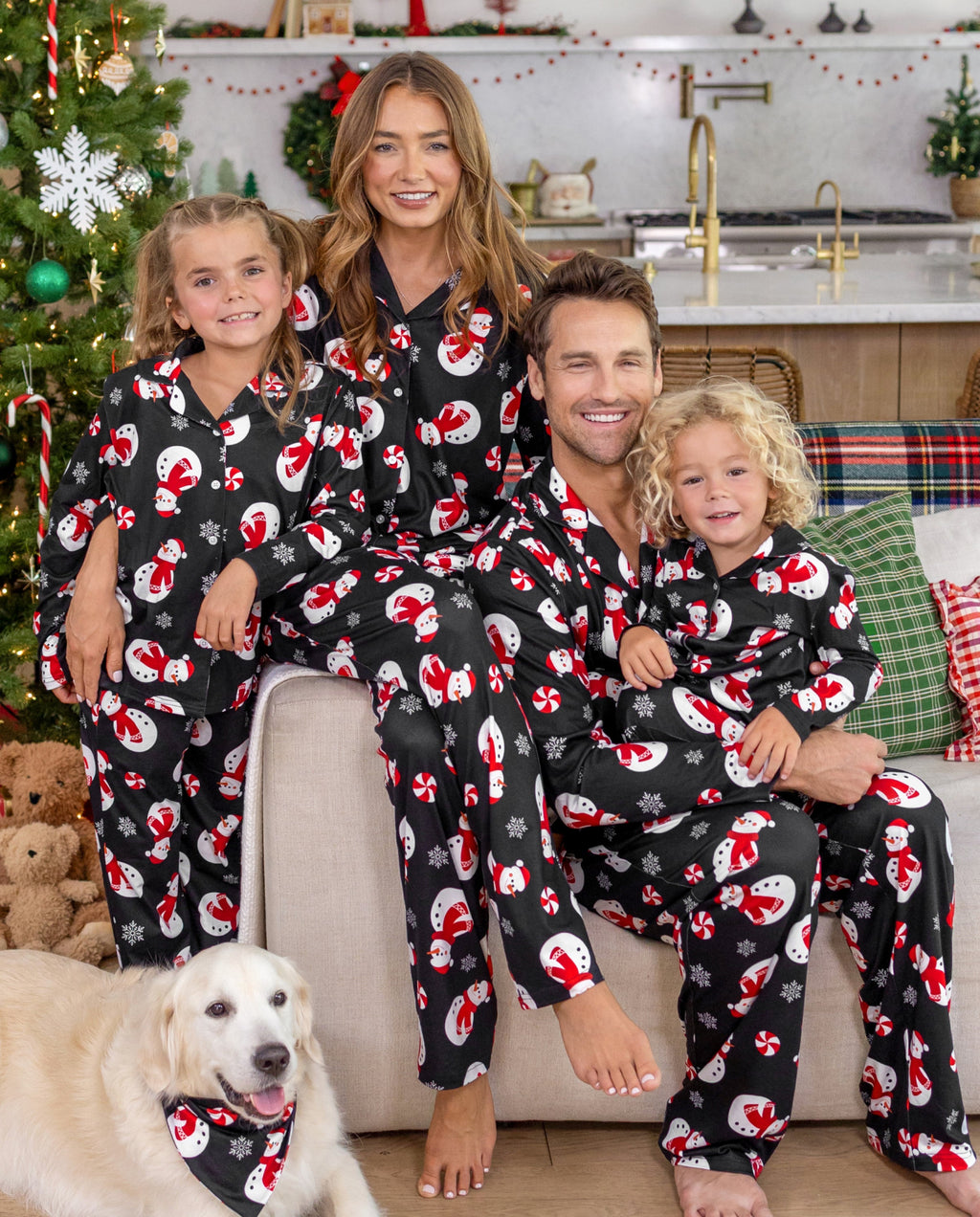 Matching Family Christmas Pajamas Snowman Print Black