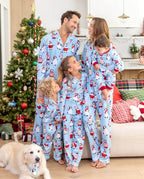 Matching Family Christmas Pajamas Penguin Print Blue