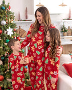 Family Matching Christmas Pajamas Bamboo Gingerbread & Xmas TreeRed