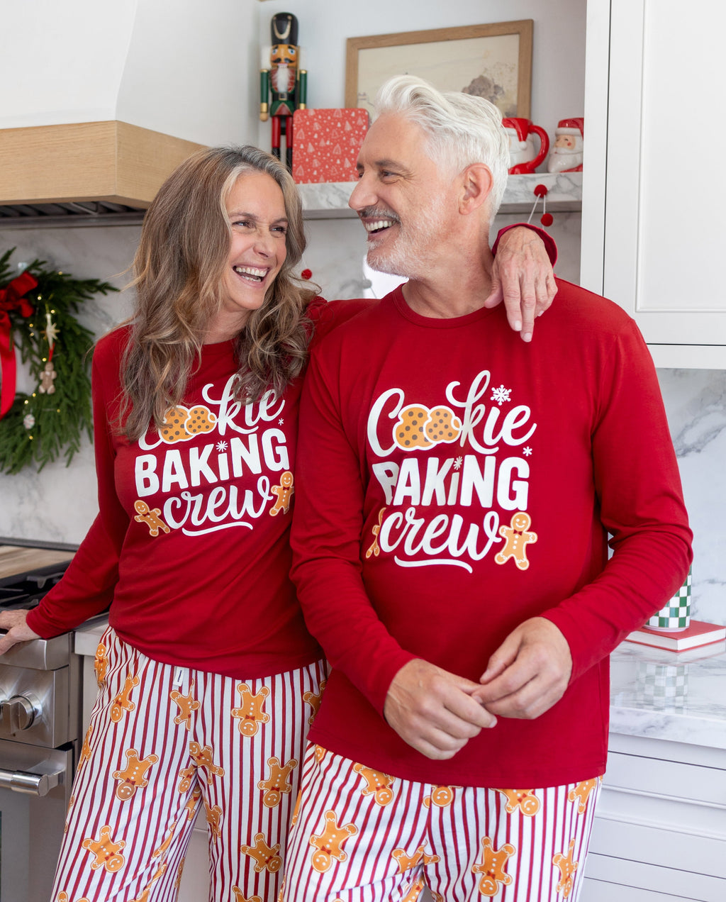 Family Matching Christmas Pajamas Gingerbread Print Red
