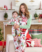 Matching Family Christmas Pajamas Santa & Christmas Tree Print Green
