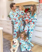 Matching Family Christmas Pajamas Gingerbread & Mug Print Blue