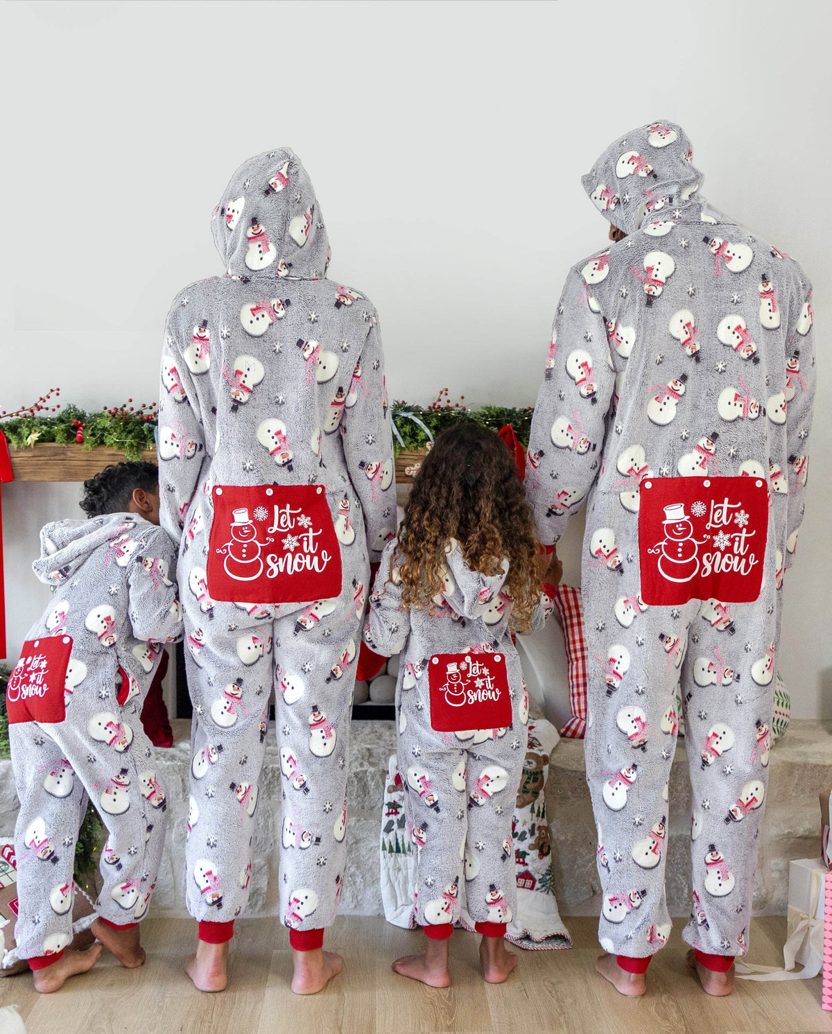 Family Matching Christmas Pajamas Snowman Print Coral Fleece Gray Christmas Onesie