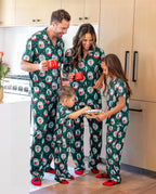 Christmas Matching Family Pajamas Set Santa Claus Christmas-themed Print PJS Turquoise
