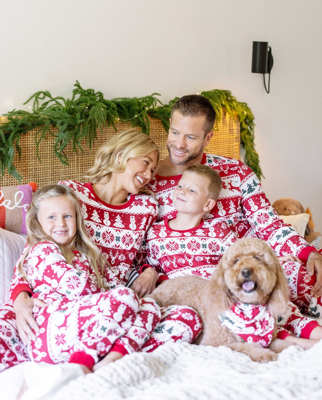 Matching Family Christmas Pajamas Fair Isle Print Red & White