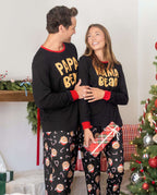 Matching Family Christmas Pajamas Bear Print Black