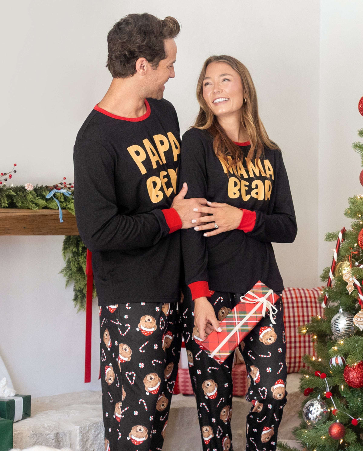 Matching Family Christmas Pajamas Bear Print Black