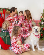 Family Matching Christmas Pajamas Fair Isle Print Collared Red