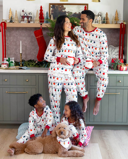 Family Matching Christmas Pajamas Christmas Lights Print White