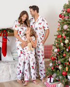 Family Matching Christmas Pajamas Festive Dog Print Red & White