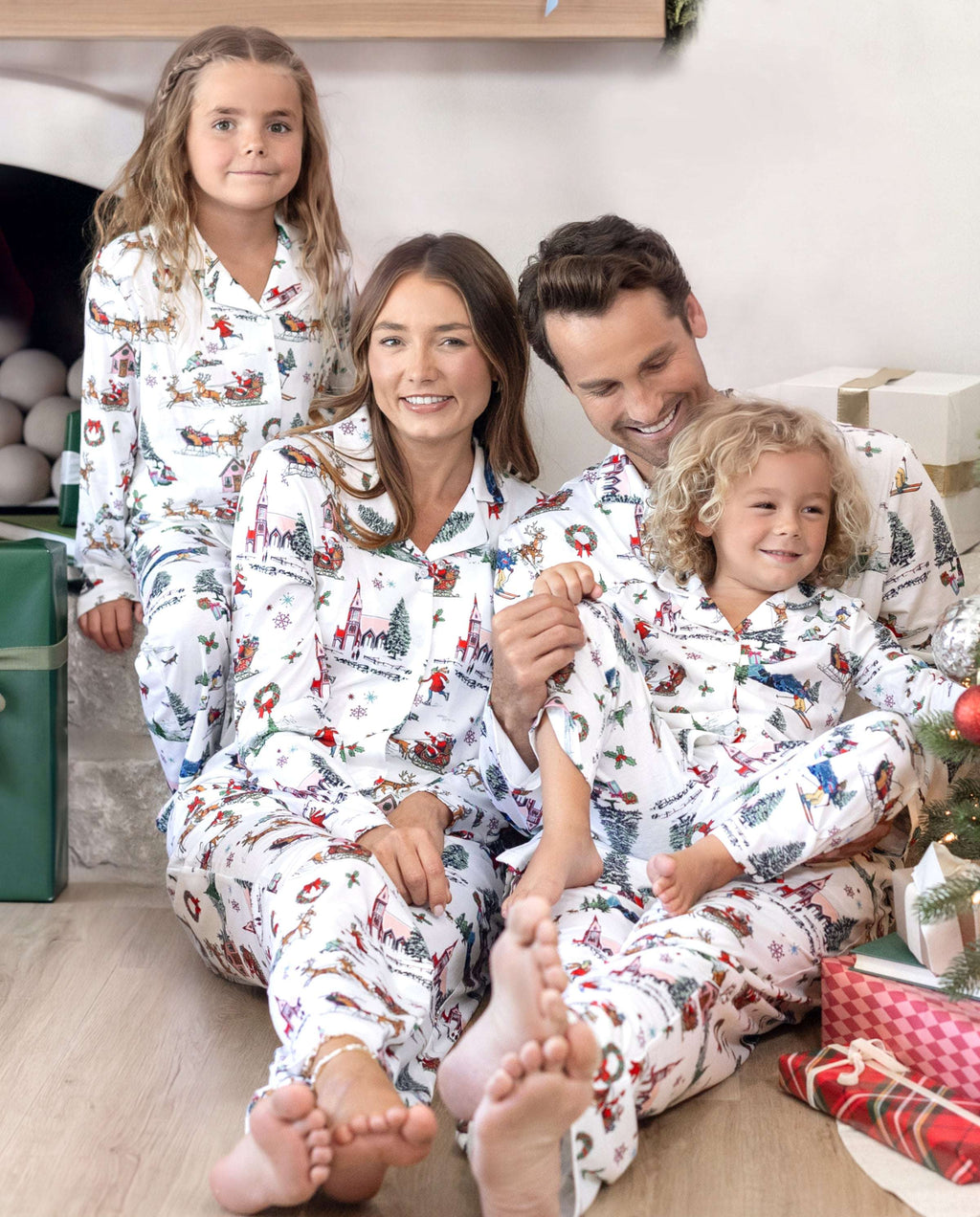 Family Matching Christmas Pajamas Christmas Village Print White