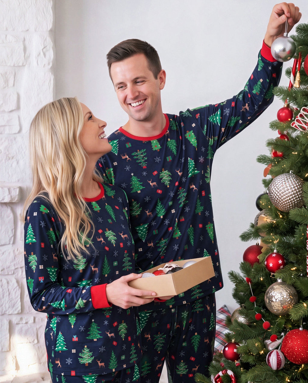 Matching Family Christmas Pajamas Christmas Tree Print Navy Holiday Pajamas