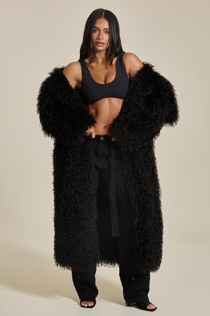 Women’s Long Textured Faux Fur Coat