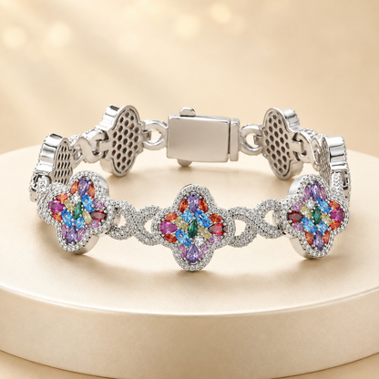 ✨ Lucky Clover Colorful Zircon Bracelet – Gold-Plated Charm Jewelry