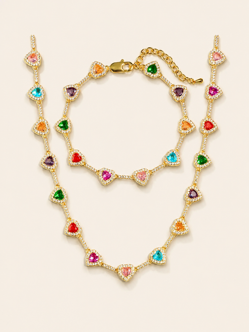Baokang Colorful Heart Gemstone Necklace Set