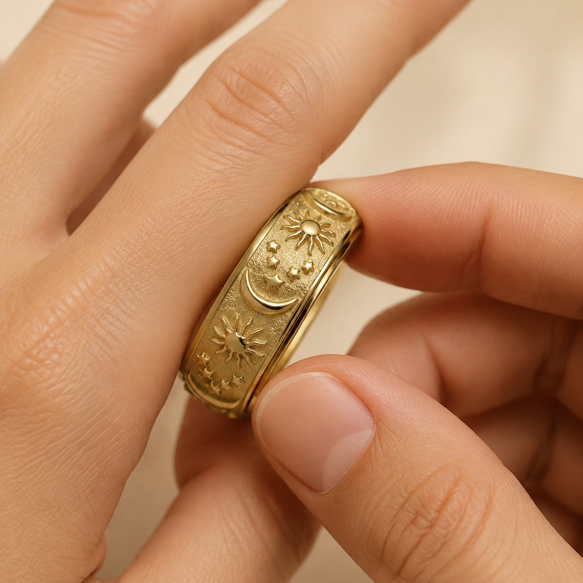 🔥 Celestial Spinner Ring – Sun, Moon & Stars Stress Relief Ring for Men & Women ✨