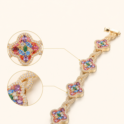 ✨ Lucky Clover Colorful Zircon Bracelet – Gold-Plated Charm Jewelry