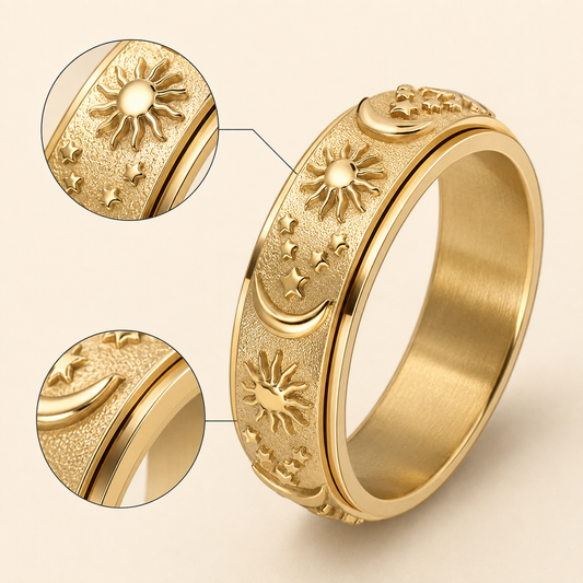 🔥 Celestial Spinner Ring – Sun, Moon & Stars Stress Relief Ring for Men & Women ✨