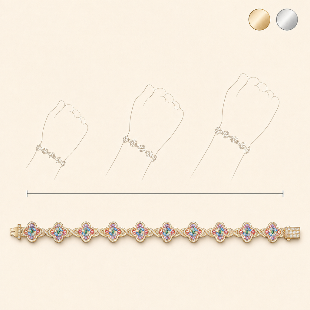 ✨ Lucky Clover Colorful Zircon Bracelet – Gold-Plated Charm Jewelry