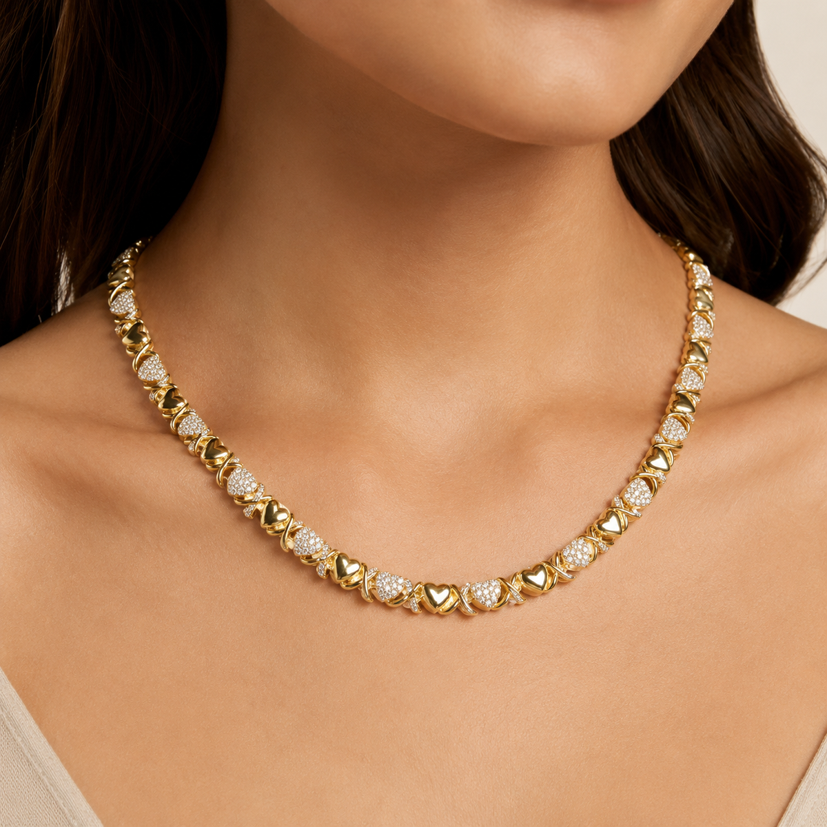 Gold XOXO Diamond Gemstone Necklace